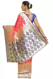 Pink woven satin saree with blouse