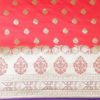 Pink woven satin saree with blouse 3