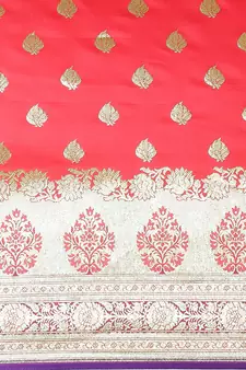 Pink woven satin saree with blouse