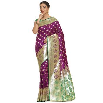Purple woven satin saree with blouse 1