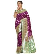 Purple woven satin saree with blouse