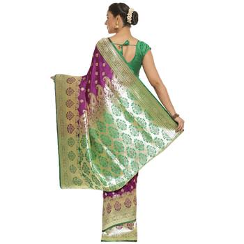 Purple woven satin saree with blouse 2