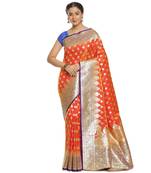 Brown woven satin saree with blouse