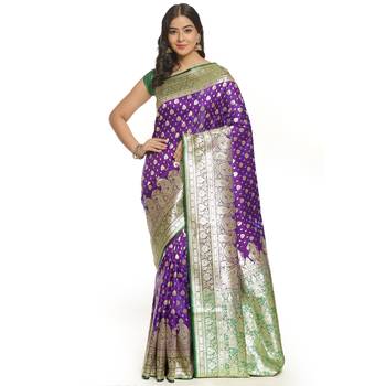 Purple woven satin saree with blouse 1