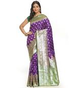 Purple woven satin saree with blouse