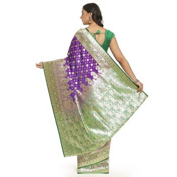 Purple woven satin saree with blouse 2