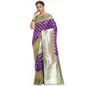 Purple woven satin saree with blouse 1