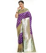 Purple woven satin saree with blouse