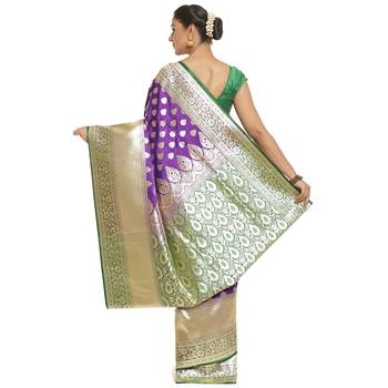 Purple woven satin saree with blouse 2