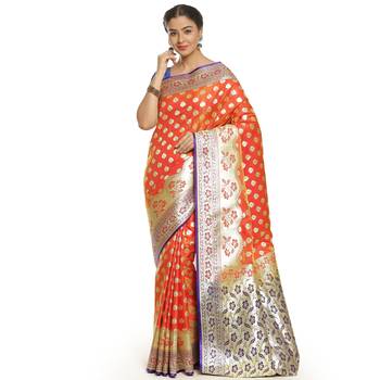 Brown woven satin saree with blouse 1