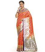 Brown woven satin saree with blouse