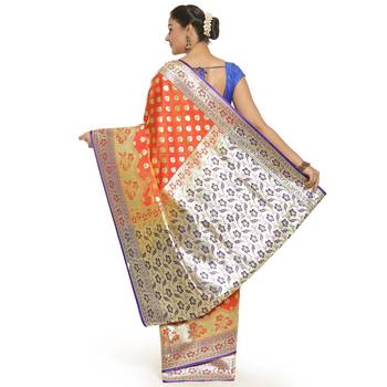 Brown woven satin saree with blouse 2