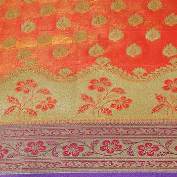 Brown woven satin saree with blouse 3