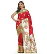 Maroon woven satin saree with blouse