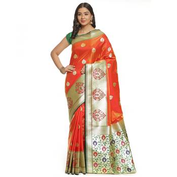 Brown woven satin saree with blouse 1