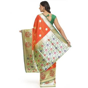 Brown woven satin saree with blouse 2