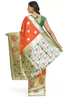 Brown woven satin saree with blouse