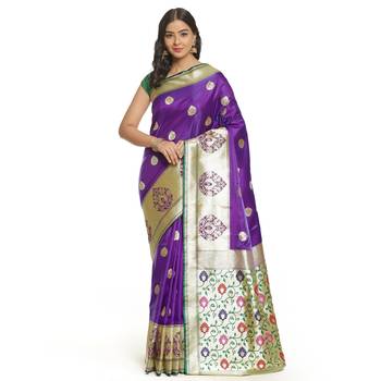 Purple woven satin saree with blouse 1