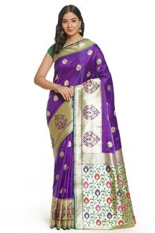 Purple woven satin saree with blouse