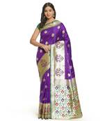 Purple woven satin saree with blouse