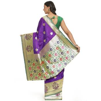 Purple woven satin saree with blouse 2