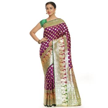 Purple woven satin saree with blouse 1