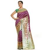 Purple woven satin saree with blouse