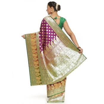 Purple woven satin saree with blouse 2