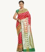 Pink woven satin saree with blouse