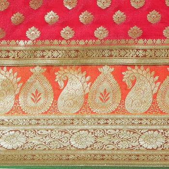 Pink woven satin saree with blouse 3
