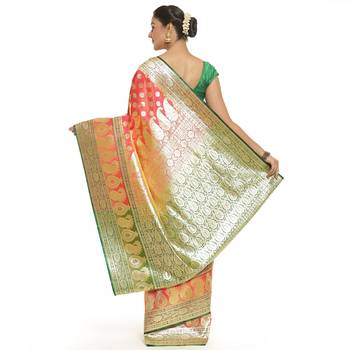 Pink woven satin saree with blouse 2