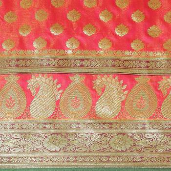 Pink woven satin saree with blouse 3