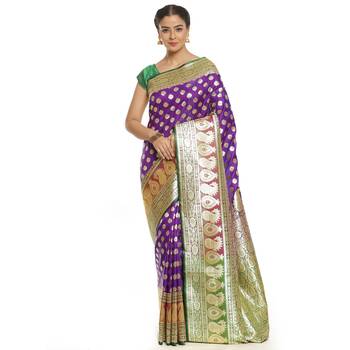 Purple woven satin saree with blouse 1