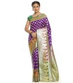 Purple woven satin saree with blouse