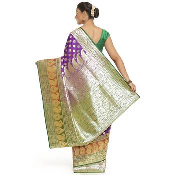 Purple woven satin saree with blouse 2