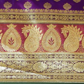 Purple woven satin saree with blouse 3