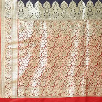 Blue woven satin saree with blouse 3