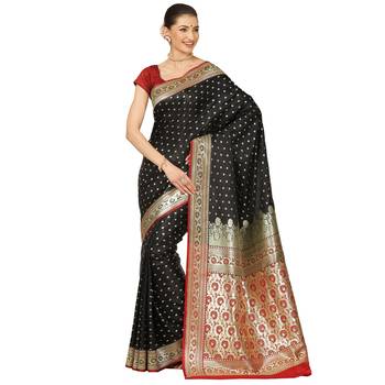 Black woven satin saree with blouse 1