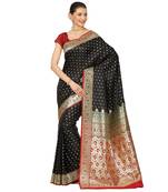 Black woven satin saree with blouse