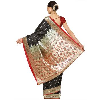 Black woven satin saree with blouse 2