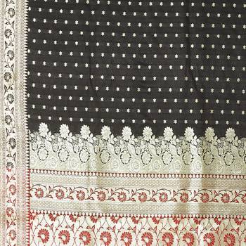 Black woven satin saree with blouse 3