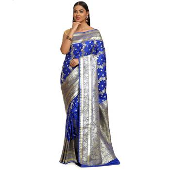 Blue woven katan silk saree with blouse 1
