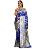Blue woven katan silk saree with blouse