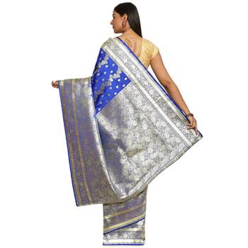 Blue woven katan silk saree with blouse 2