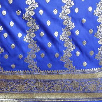 Blue woven katan silk saree with blouse 3