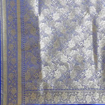 Blue woven katan silk saree with blouse 4