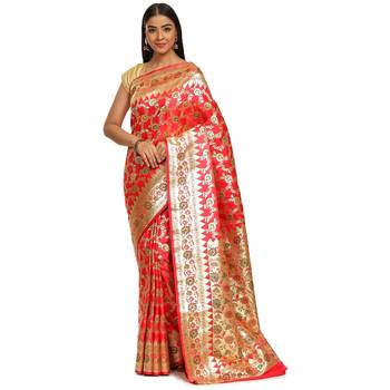 Brown woven katan silk saree with blouse 1