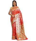 Brown woven katan silk saree with blouse