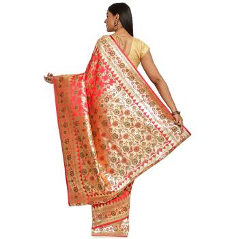 Brown woven katan silk saree with blouse 2