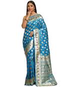 Blue woven katan silk saree with blouse